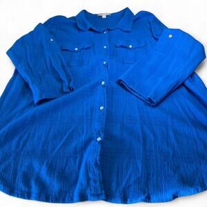 WOMEN WITHIN PLUS SIZE BUTTON DOWN BLOUSE W/POCKETS SIZE XXL 3/4 SLEEVE